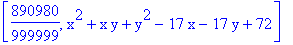 [890980/999999, x^2+x*y+y^2-17*x-17*y+72]
